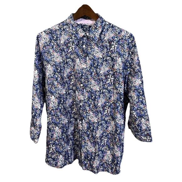 CHAPS No Iron Women’s Floral Button Up Shirt Cotton Size 2X Blue Cottage Peasant - Picture 1 of 9